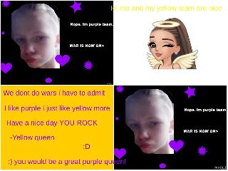 Hiiiii Yellow team and purple team Who wants a purple queen say #Purple on a pic to help her Purple team to join mine take a pic and say #Yellow team And i will give all your pics 5 stars remeber YOU ROCK!